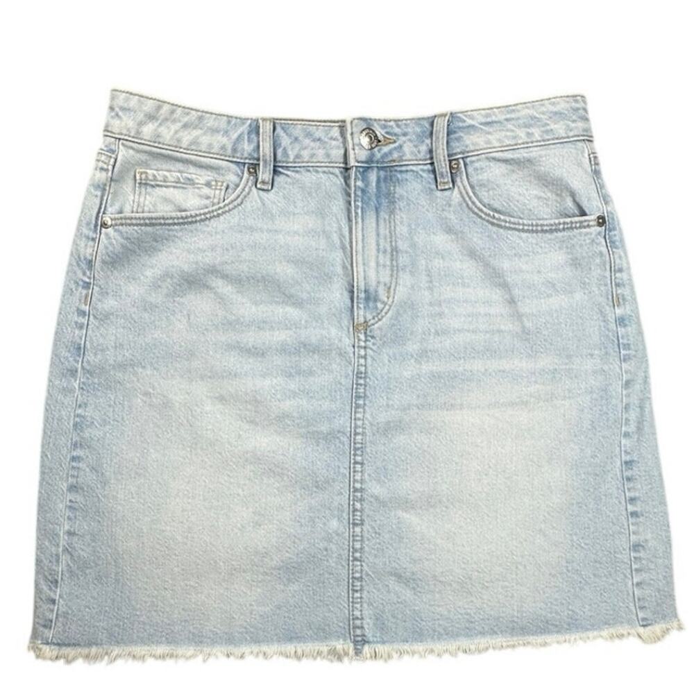 LOFT light wash raw hem denim mini skirt
